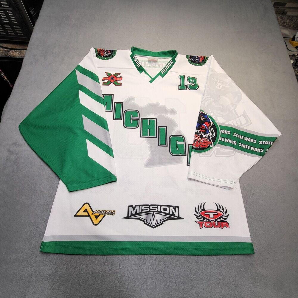 Pro Joy Michigan Hockey Jersey Mens M White Green Great Lakes